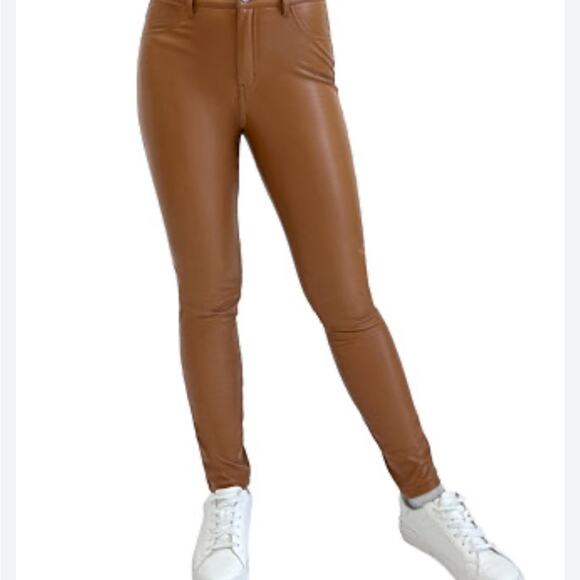 Rewash Cognac Faux Leather Pants - Picture 1 of 7